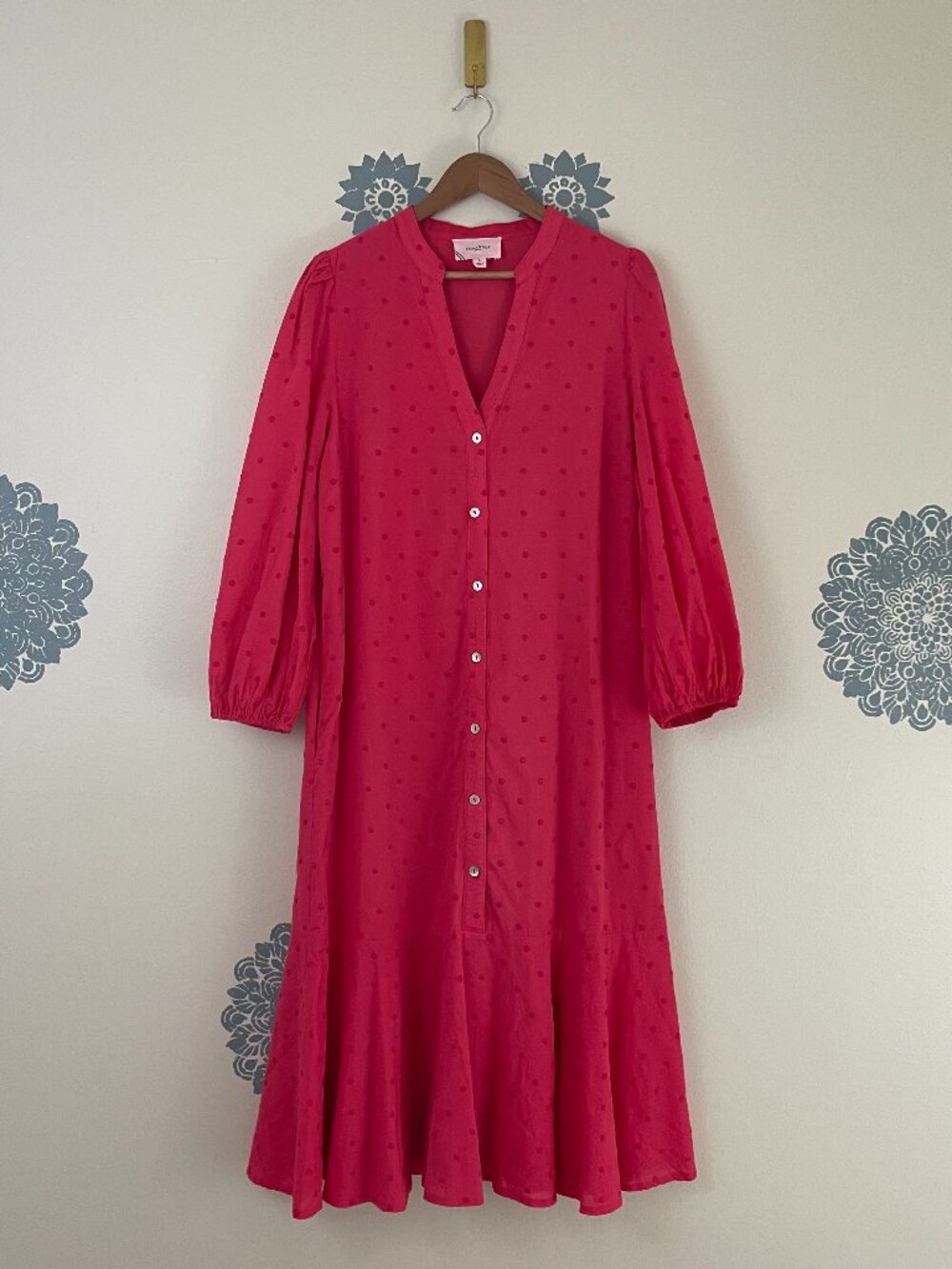 Tuckernuck Pomander Place Leila Pink Swiss Dot Maxi Dress Size Large